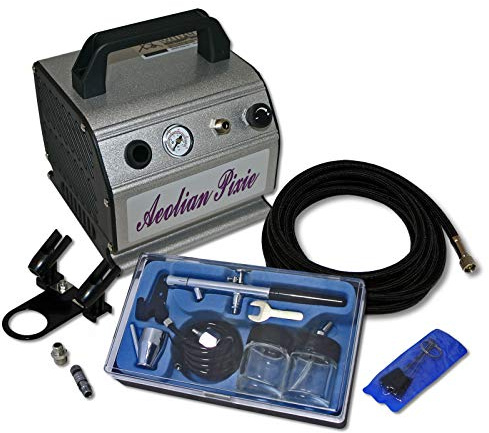 Wiltec Einsteiger Airbrush Kompressor Set AS176 mit 1 Airbrushpistole Typ 128 und umfangreichem Zubehör, 0,3 l Drucktank, für Modellbau, Tattoos, Nailart