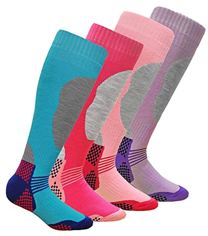 4 Pairs - HIGH PERFORMANCE ladies ski socks - long hose thermal socks - Size UK 4-7 (EUR 35-41)
