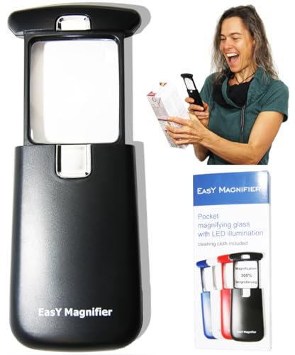 EasY Magnifier Taschen Lupe 3fach mit LED Licht; Kleine Leselupe Lesehilfe für Senioren, Mini Handlupe Geschenk; Vergrösserungsglas