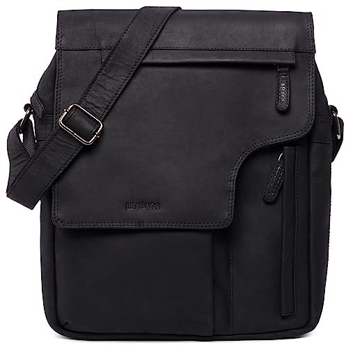 LEABAGS Leder Umhängetasche Herren & Damen I Echtleder Laptoptasche bis 13 Zoll I Messenger Bag mit Schultergurt I Schultertasche I Arbeitstasche I Tragetasche I Handtasche I Nature Schwarz