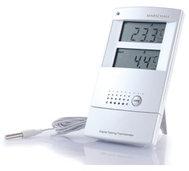 Marschall Deutsch sprechendes Innen- und Außenthermometer I 1370 I Zwei große Displays I Wecker I Temperaturansage I Perfekt für Senioren, Blinde und Demenzkranke