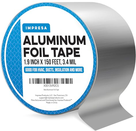 Impresa Aluminum Foil Duct Tape - 1.9 in x 150 ft (50 yd), Silver - Heat Transfer up to 220°F - Foil Tape for HVAC & Ductwork Sealing