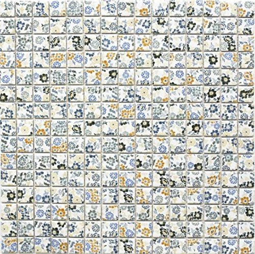 Mosaik Quadrat Spring Flower Keramik Mosaik, Mattengröße: 305x305 = 0,09 qm, Steingröße: 19x19x5,2 | 10 Mosaikmatten