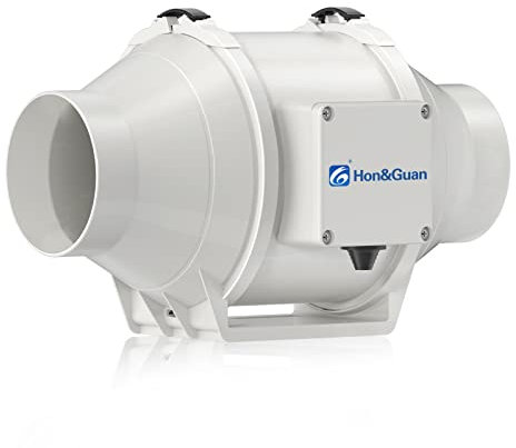Hon&Guan Rohrventilator 100mm Leise, Rohrlüfter mit EU-Stecker, Einstellbarer Hoher und Niedriger Modus Inline-Kanalventilator Badlüfter für Büro, Wachstumszelte, Hydroponik