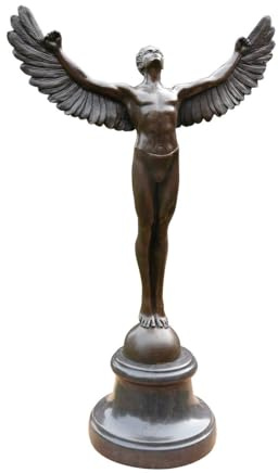 Antike Fundgrube Bronze Figur Engel Ikarus auf edlem Marmorsockel | Skulptur Statue Dekoration | H: 42 cm (2024)