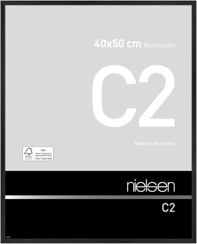 nielsen Bilderrahmen, 40 x 50 cm, Aluminium, Schwarz matt, Posterrahmen zum Aufhängen im Hoch- & Querformat, Echtglas, C2