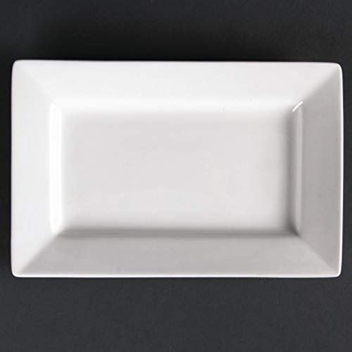 Olympia Lumina Wide Rim Rectangular Plate, 200x130mm, White, Pack of 6 | Commercial grade tableware built for busy hospitality venues, offering heat retention and space-saving stackability.
