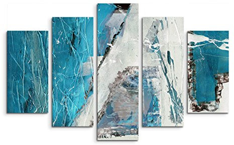 5 teiliges Wandbild auf Leinwand (Gesamt: H: 100cm B: 160cm) Keilrahmenbild Canvas Fotodruck Leinwandbild Leinwanddruck Kunstdruck Wandbild blau beige schwarz Struktur