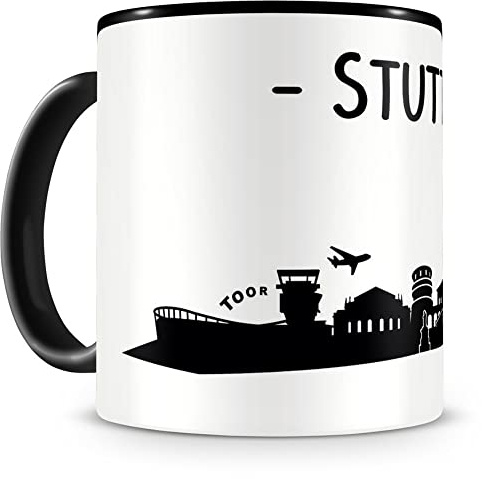 Samunshi® Stuttgart Skyline Tasse Kaffeetasse Teetasse 300ml schwarz