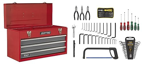 Sealey Ap9243Bbcombo Portable Tool Chest 3 Drawer Bearing Runners 72Pc Tool Kit