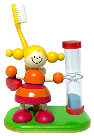 Hess since 1990 - Sanduhr zum Zähneputzen für Kinder aus Holz, Zahnbürstenhalter, Mädchen Eloise aus Holz, mit farbigem Sand, aus dem Erzgebirge