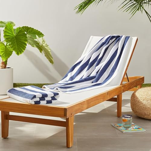Amazon Basics Pool und Strandtuch, 100 % Baumwolle, Frottee, Cabana-Streifen, weich und saugfähig, 76 x 152 cm, 2 Stück, Marineblau