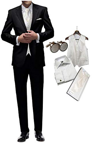 Hochzeitsanzug 8 TLG Set Freiherr v. Falkenhausen schwarz Slim fit Anzug zur Hochzeit mit Weste Elfenbein Ivory Paket