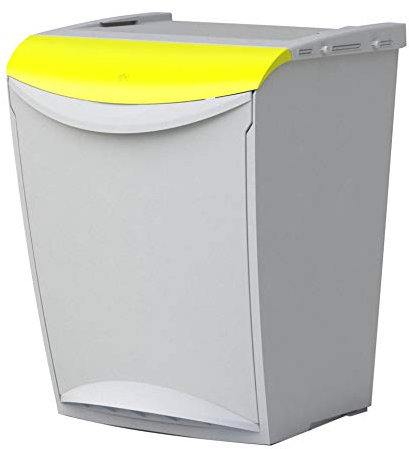 Sistema modular de reciclaje con tapa frontal amarilla, cubeta interior y acoplamiento flexible, capacidad 25L | Denox