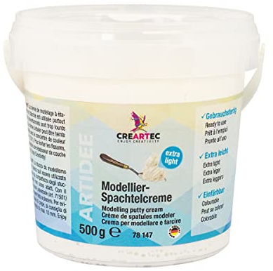 CREARTEC Spachtelcreme/Modellier-Spachtelmasse - ideal für Oberflächengestaltung - Farbe: Weiß - 500 g - Made in Germany