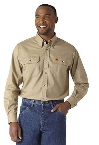 Wrangler Flame Resistant Twill Flap Pocket Long Sleeve Work Shirt Camisa de Trabajo con Botones Hombre