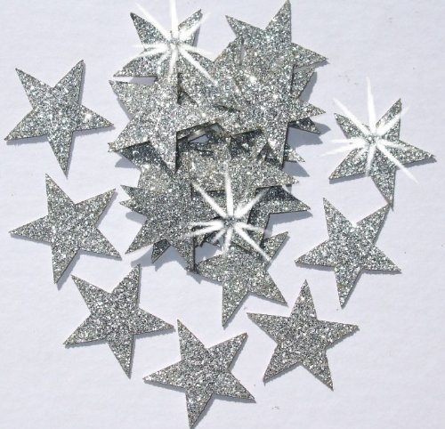 Goldene Glitzersterne zum Aufbügeln, 25 mm, 48 Stück silber