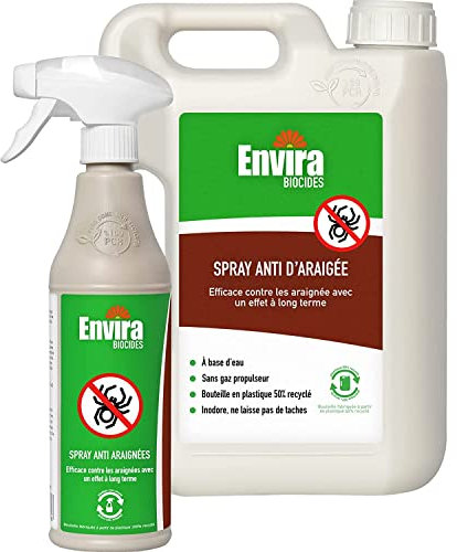Envira Spinnen Abwehrspray 500 ml + 2 Liter - Spray mit Langzeitwirkung gegen Spinnen, Winkelspinnen, Kreuzspinnen, Weberknecht - Mittel gegen Spinnen in der Wohnung - Effektive Spinnenabwehr