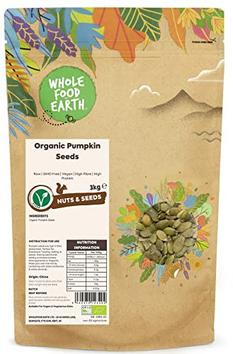 Wholefood Earth Organic Pumpkin Seeds 3kg Raw | GMO Free | Vegan | High Fibre | High Protein | Certified Organic