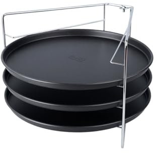 Zenker 7515 Set de cuisson pizza, 3 plaques à pizza et 1 grille four, plaque pizza, plaque de cuisson pour pizza, plat pizza four, moule pizza, Acier, Noir, 29 x 1,5 cm