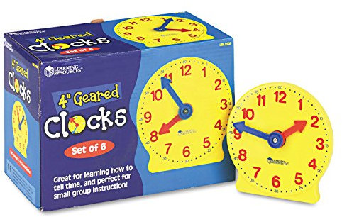 Learning Resources Mini-Lernuhren, Ab 5 Jahren, 6-teiliges Set, Fördert Uhrzeitverständnis, Mit farbigen Zeigern und Zahnradantrieb, Für den Mathematikunterricht