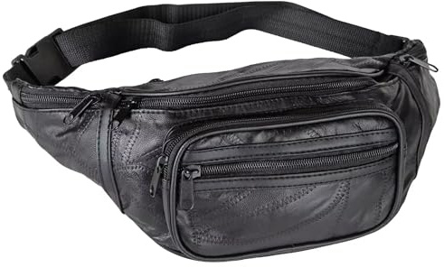 Home-X Leather Fanny Pack for Women and Men - Multipurpose Fanny Pack Crossbody Bags for Women - Adjustable Strap Leather Waist Bag for Travel, Hiking, Running and Cycling