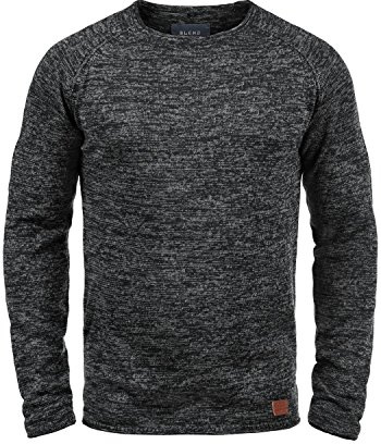 BLEND BHDan Pull en Maille Fine Pull à col Rond Mélange de Coton Patch de Label Regular Fit, Taille:M, Couleur:Black (70155)