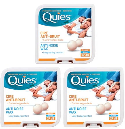 Quies Boules Natural Wax Earplugs 8 Pairs of Earplugs - Pack of 3