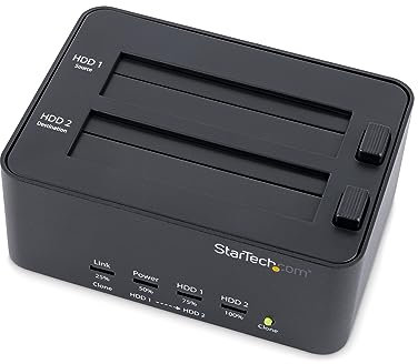 StarTech.com USB 3.0 Duplizier und Löschstation für 2.5 & 3.5 SATA SSD Festplatten - 1:1 Selbständige Kopier & Wischer Dockingstation (SATDOCK2REU3)