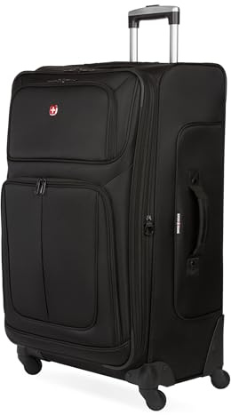 SWISSGEAR Sion Softside Expandable Spinner Luggage Durable Lightweight Travel Suitcase, Black, Checked-Large 29-Inch
