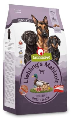 GranataPet Liebling's Mahlzeit Ente Sensitive, 1,8kg | Alleinfuttermittel, Getreidefrei, Ohne Zuckerzusatz, Lachsöl & Grünlippmuschel, Made in Austria