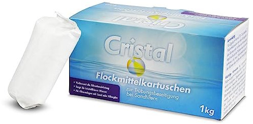 Cristal 1 kg Flockmittel Trübungsentferner Pool Kartuschen 8 x 125g für Filteranlagen Sand & Glas Flockungsmittel Poolreiniger Poolpflege klares Wasser