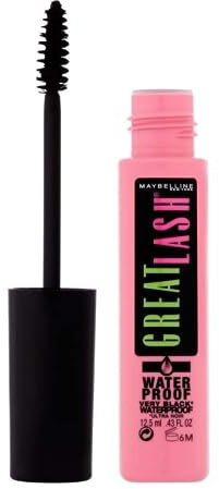 Maybelline New York Wasserfeste Mascara für dichtere Wimpern und mehr Volumen, Great Lash Wimperntusche, Nr. 2 Very Black Waterproof, 1 x 12,5 ml