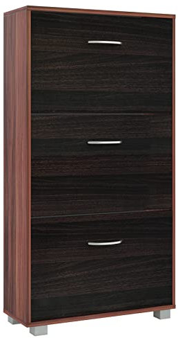 Casaria® Schuhschrank für 18 Paar Schuhe Schmal 115x60x25cm 3 Klappen Hoch Holz Geschlossen Kippsicherung Flur Diele Schuhkipper Schuhkommode Schwarz Braun
