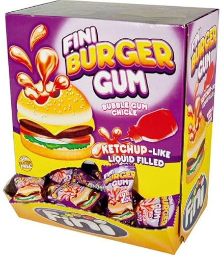 1 Box 200 Fini Kaugummi Burger Gum mit Flüssiger Füllung