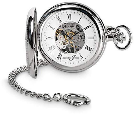 Hermann Jäckle Herren Taschenuhr Bayreuth II Skelett Handaufzug | Skelett-Uhrwerk, Handaufzug, Mineralglas, klassisches Design, inklusive Kette und Reiseetui