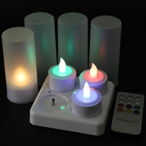 EuroFone Farbwechselnde LED-Teelichter mit Fernbedienung, 4er-Set | 7-farbiger Docht, Für Urlaubsdekoration, Tischdekoration