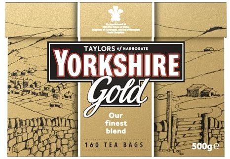 Yorkshire Tea, Gold, Pillow Tea Bags, 160 Count (Pack of 1), Premium Blend, Rich, Smooth, and Satisfying, Classic British Breakfast Blend, Caffeinated, Enjoy Hot or Iced, 160 Teabags