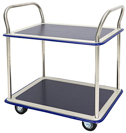 T-EQUIP TW-120 Etagenwagen, verchromt, 2 Etagen, LxBxH: 744 mm x 484 mm x 860 mm, Tragfähigkeit 220 kg, Edelstahl/Blau | 2 Ladeflächen mit Antirutschbelag, 2 Schiebebügel, Tragfähigkeit 150 kg