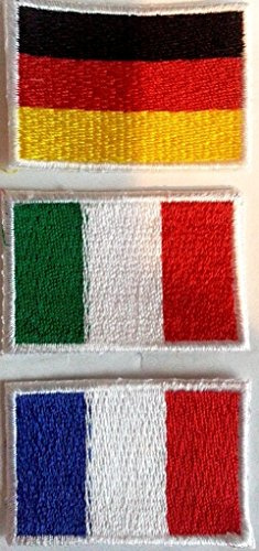 Flaggen Aufbügler Aufnäher für Jacken Jeans Kleidung Bügelbilder Flicken Stoff Patch Kleider Aufnäher Patches zum aufbügeln  Deutschland Frankreich Italien 3 er Set je 3 x 4,5 cm 