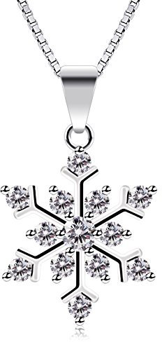 B.Catcher Schneeflocken-Halskette,Sterlingsilber mit 5A Zirkonia,21x15mm Schneeflocken-Anhänger,zart und funkelnd,ideal für Partys,Hochzeiten und Geschenk für Ehefrau,Mutter, Freundin,Tochter,Freundin