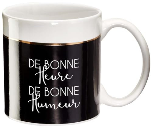 Draeger Paris - Mug original, Mug à Message, Tasse à café / thé en porcelaine, Modèle De bonne heure et de bonne humeur, contenance 350 ml, dimensions 8 x 8,5 cm