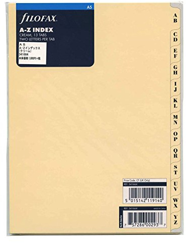 Filofax Refill Insert A-Z Index A5 Cream Ref 341664