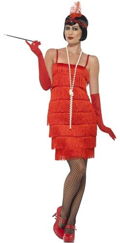 Smiffys Costume jeune fille délurée années 20, Rouge, avec robe courte, bandeau et gants