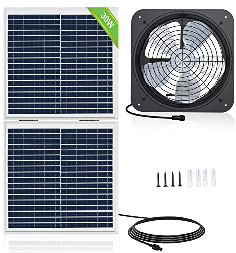 ECO-WORTHY 25W Solar Powered Attic Ventilator Gable Roof Vent Fan with 30W Foldable Panel - Fans for Home Attic, Greenhouse, RV or Outdoor, Ready-to-Use Fan,