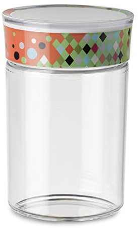 Omada Design Barattolo da 1L in plastica, chiusura ermetica con guarnizione e con decorazione indelebile, Linea Plexart