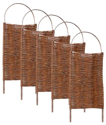 Steckparavent Weide 5er Set 56x116 cm – mobiler Sichtschutz zum Stecken mit Weidengeflecht und Haselnuss-Erdspießen, wetterfester Paravent für Garten Balkon Terrasse