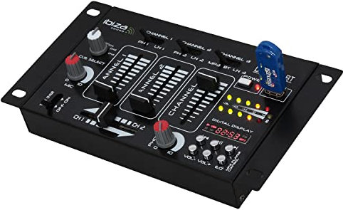Ibiza - DJ21USB-BT - Mixer a 4 vie/7 canali con vari ingressi - Bluetooth e USB - Nero