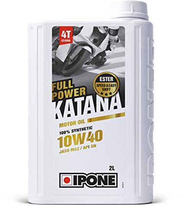 IPONE – Huile Moteur Moto 4 Temps 10W40 Full Power Katana – 100% Synthétique –Conduite Sportive - Passages de Vitesses plus Rapides - Performances Maximales du Moteur à Très Hauts Régimes - 2L