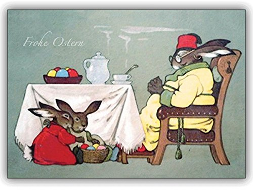 1 Osterkarte: klassische Klappkarte als Oster Gruß: Das Oster Frühstück • edle Klappkarte mit Umschlag innen blanko